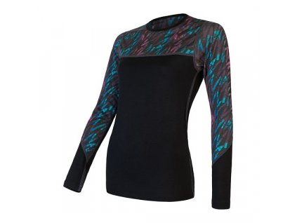 Triko dlouhé dámské SENSOR MERINO IMPRESS černá/stripes (Velikost L)