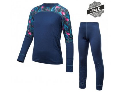 Komplet dětský SENSOR MERINO IMPRESS set deep blue/floral