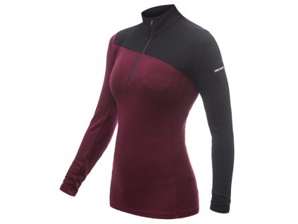 Triko dlouhé dámské SENSOR MERINO EXTREME zip černá/port red