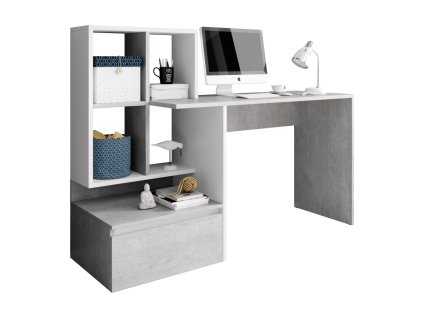 PC stůl, beton/bílý mat, NEREO