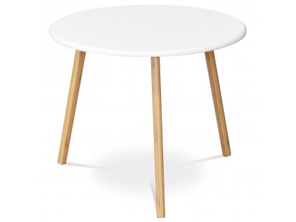 Stůl konferenční 60x60x50 cm, MDF bílá deska, nohy bambus přírodní odstín