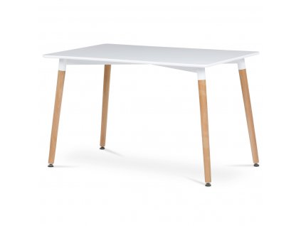 Jídelní stůl 120x80x74 cm, MDF / kovová kostrukce - bílý matný lak, dřevěné nohy