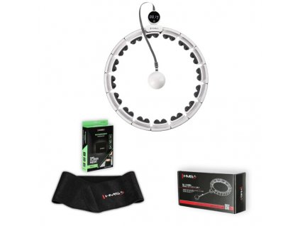 Sada masážní hula hoop HMS HHM16 bílá se závažím, magnety a počítadlem a zeštíhlujícího pásu BR163 PLUS SIZE