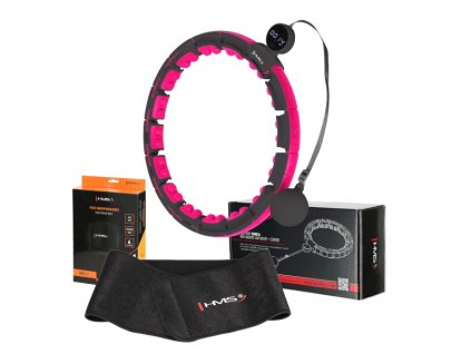Sada masážní hula hoop HMS HHM16 černá se závažím, magnety a počítadlem a zeštíhlujícího pásu BR163