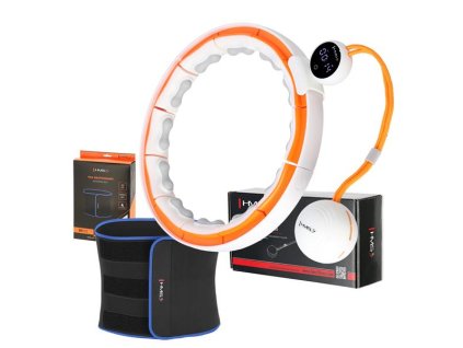 Sada masážní hula hoop se závažím HMS HHM21 a zeštíhlujícího pásu BR1313 bílá/oranžová