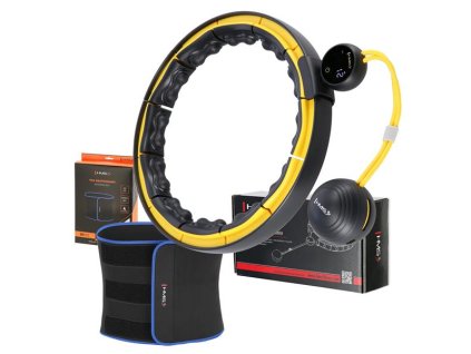 Sada masážní hula hoop se závažím HMS HHM21 a zeštíhlujícího pásu BR1313 černá/žlutá