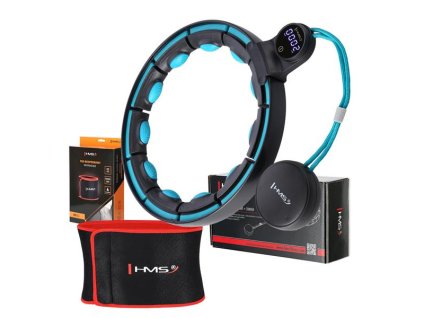 Sada masážní hula hoop se závažím HHM17 a zeštíhlujícího pásu BR163 černá/tyrkysová
