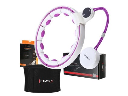 Sada masážní hula hoop se závažím HHM17 a zeštíhlujícího pásu BR163 bílá/fialová