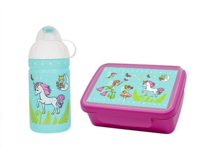 Set R&B box a lahev Jednorožec a víly 500ml fialový