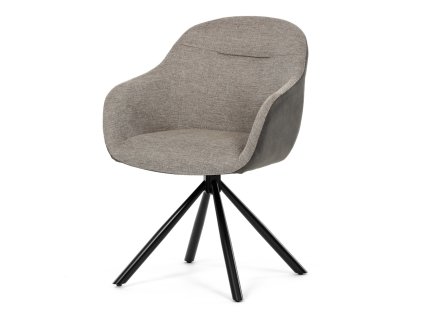 Židle jídelní, béžová látka a tmavě šedá látka v dekoru vintage kůže, černý kov, otočná P90°+ L90° s vratným mechanismem