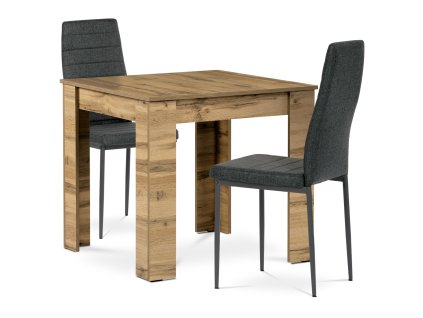 Jídelní set 1+2, stůl 80x80 cm, MDF dub wotan, židle černá látka, černý lak