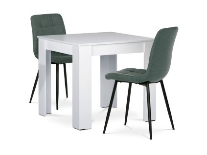 Jídelní set 1+2, stůl 80x80 cm, bílá MDF, židle zelená látka, černý lak
