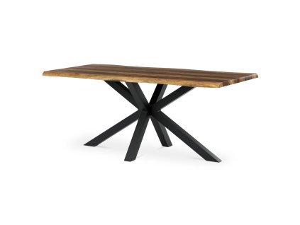 Stůl jídelní, 180x90x75 cm, MDF deska, dekor staré dřevo, kovová noha ve tvaru hvězdy, černý lak