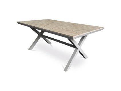 Stůl zahradní 180x100x75, deska polywood v dekoru světlého dubu, hliníková konstrukce, béžová barva