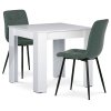 Jídelní set 1+2, stůl 80x80 cm, bílá MDF, židle zelená látka, černý lak
