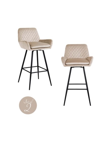 Barová otočná stolička Linsey velvet khaki (Set 2ks)