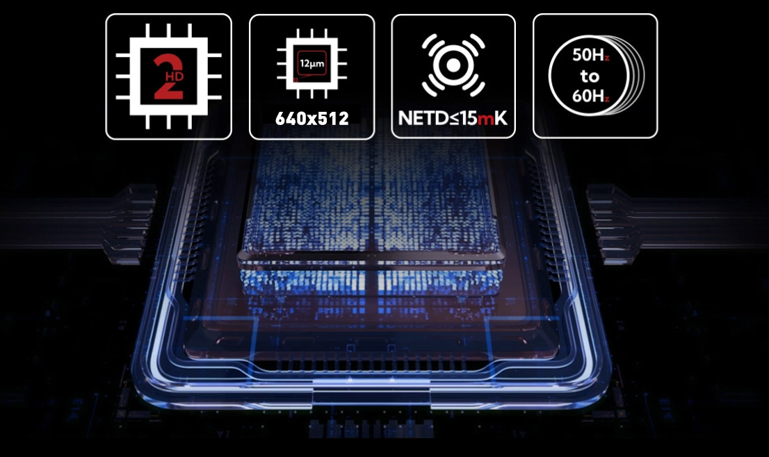Schéma senzoru s rozlišením 640x512 px a tepelnou citlivostí pod 15 mK