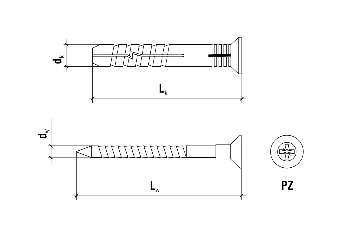 6x40mm - 1 Kartón (12x200 ks) - Nylonová natĺkacia hmoždinka so zápustným límcom, SMN