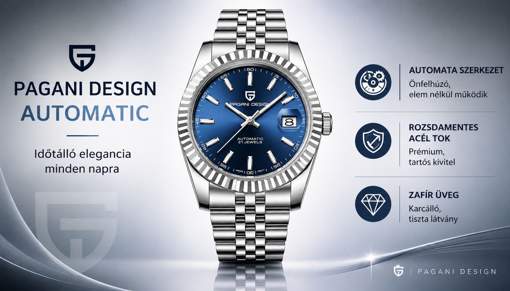 PAGANI DESIGN DATE BLUE Automatic Férfi karóra