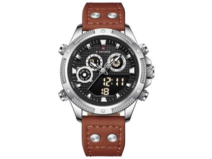 NF9224 2 1 Naviforce fiatalos stilusu analog es LCD szamlapos karora szegecses barna borszijjal 0x0