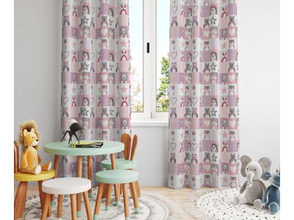 Dětská zatemňovací látka na závěsy, šíře 150cm - vzor pexeso růžové