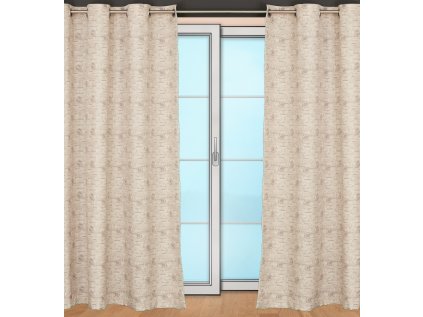 SLEVA - Závěs  razítka béžová, v.180cm, š. 155cm - kroužky
