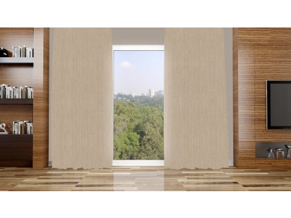 Sleva (set 2 kusy) - zatemňovací závěs žíhaný béžový  - v.180cm kroužky