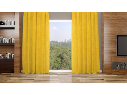 Sleva (set 2 kusy) - zatemňovací závěs žíhaný žlutý  - v.180cm kroužky