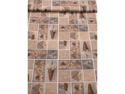 Dekorační látka - Sonja srdce hnědé - š.160cm - ZBYTKY LÁTEK - kus 1,50m 2