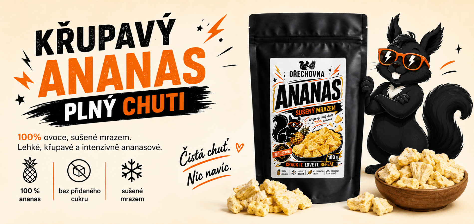 Lyofilizovaný ananas Ořechovna – křupavé ananasové kousky plné chuti