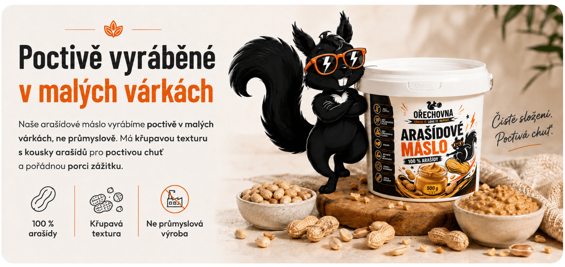Křupavé arašídové máslo Ořechovna ze 100% pražených arašídů