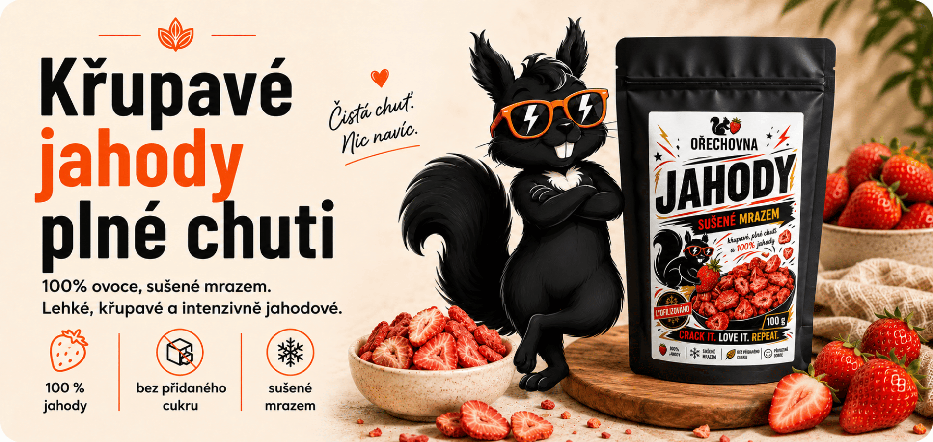 Lyofilizované jahody Ořechovna – křupavé jahody plné chuti