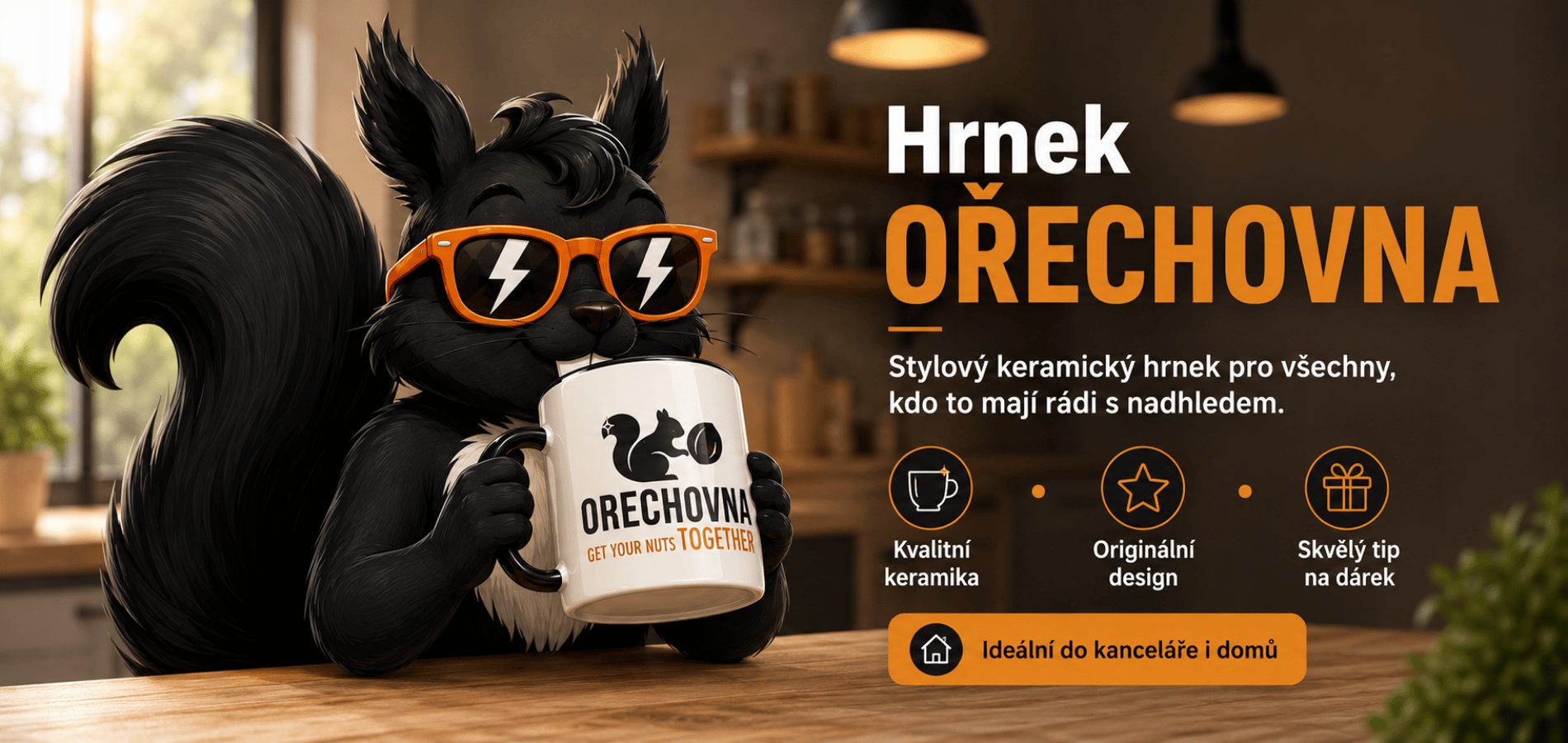 Keramický hrníček Ořechovna s logem a QR kódem