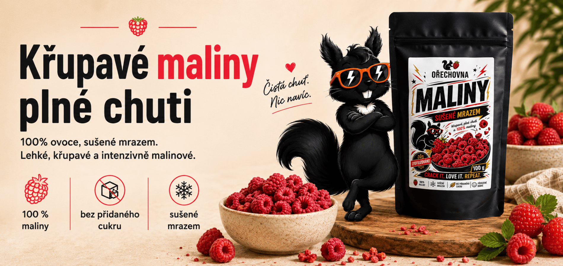 Lyofilizované maliny Ořechovna – křupavé maliny plné chuti