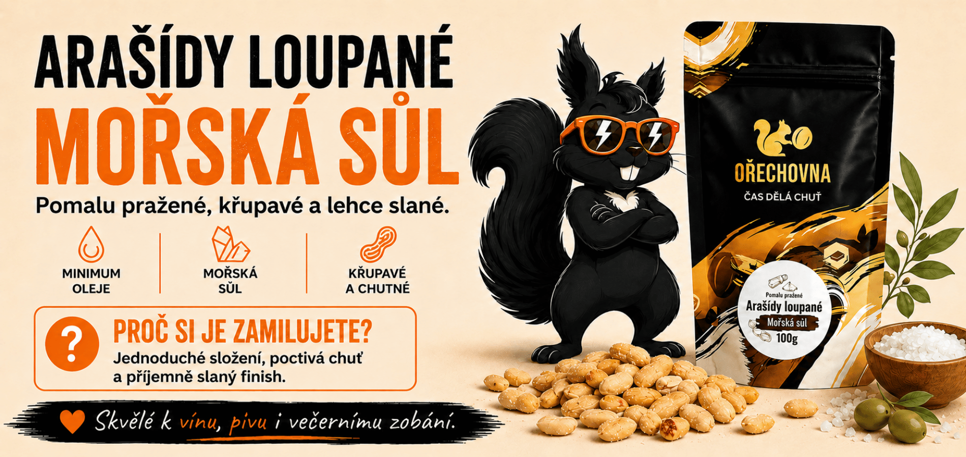 Arašídy Mořská sůl Ořechovna – pomalu pražené arašídy s mořskou solí