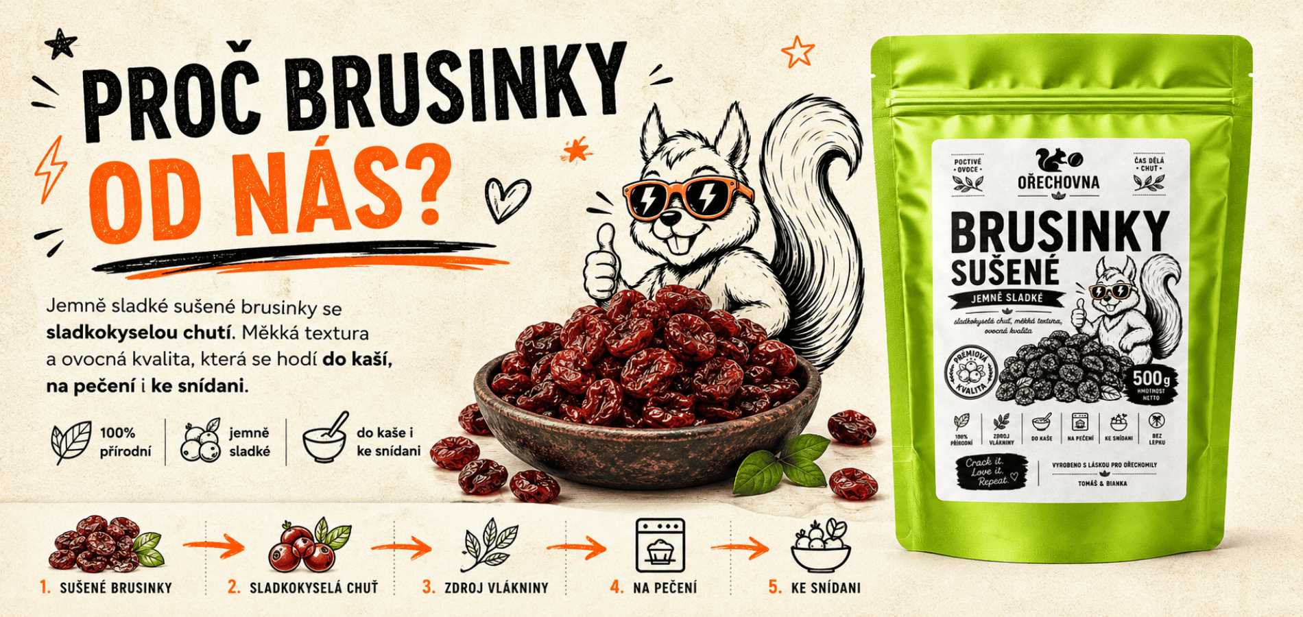 Brusinky sušené 500 g – Ořechovna