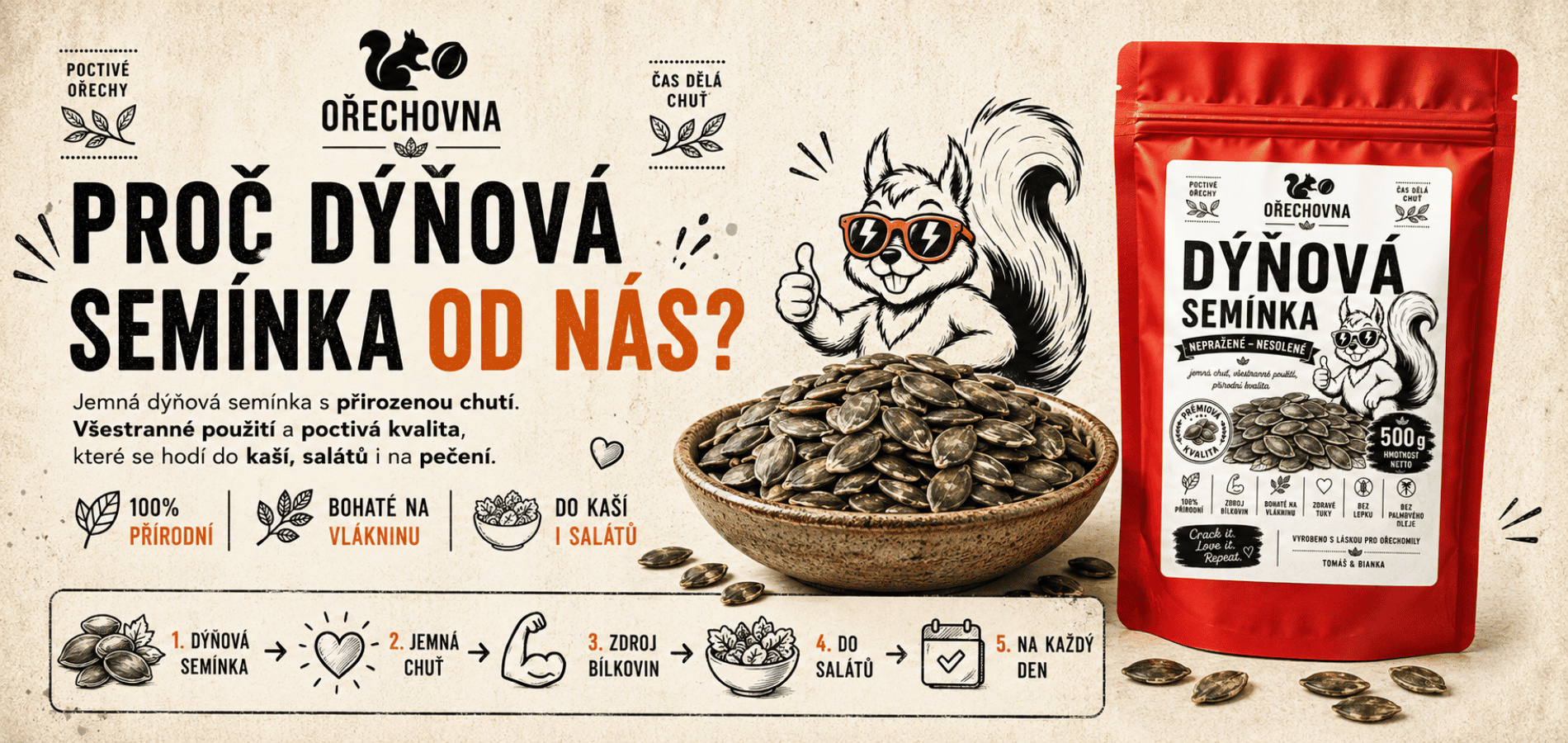 Dýňová semínka natural loupaná 500 g – Ořechovna