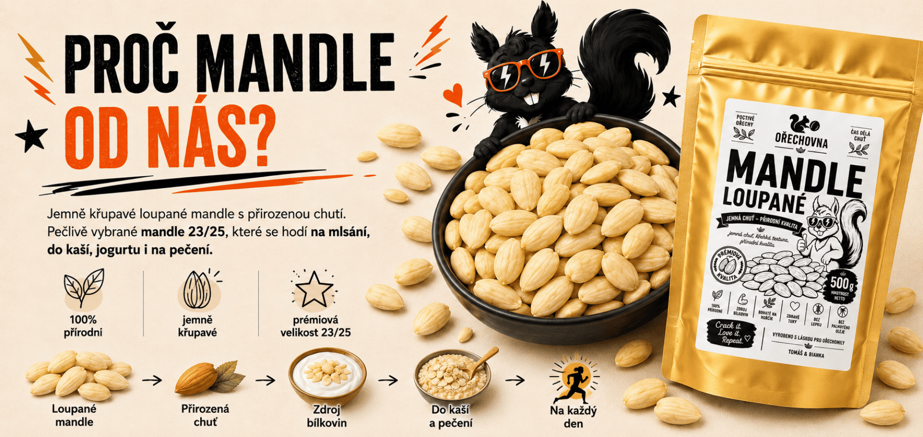 Mandle loupané natural 23/25 celé – Ořechovna