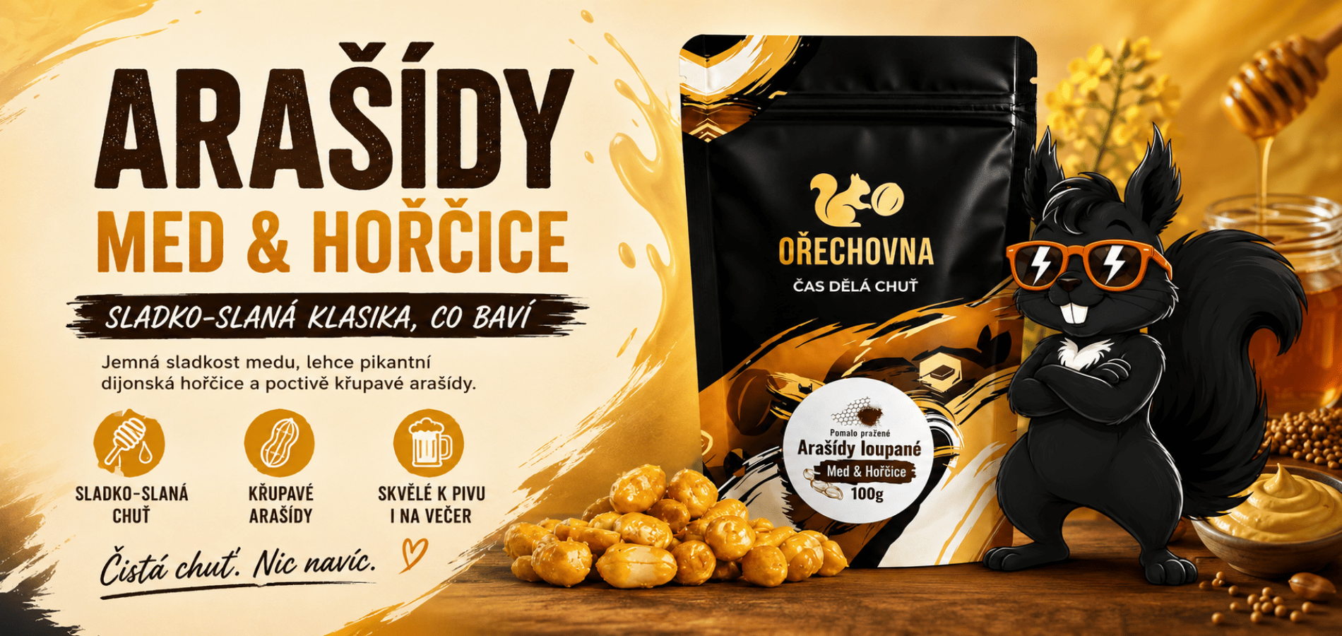 Arašídy Med a hořčice Ořechovna – čerstvě pražené arašídy s medem a dijonskou hořčicí