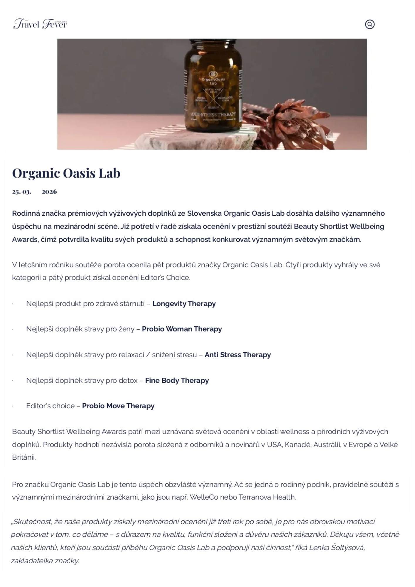 Travel Fever Organic Oasis Lab
