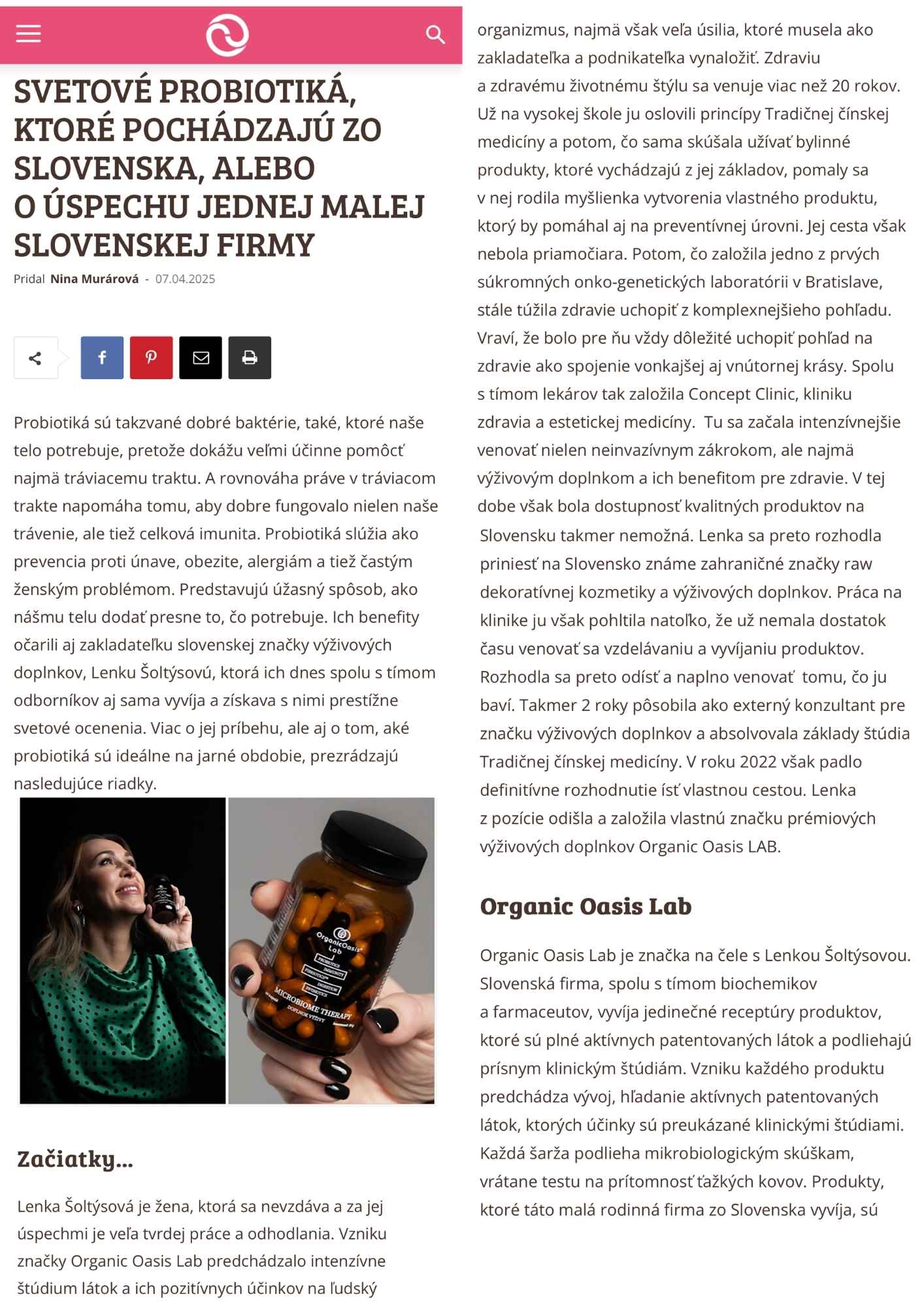 Woman.sk Organic Oasis Lab