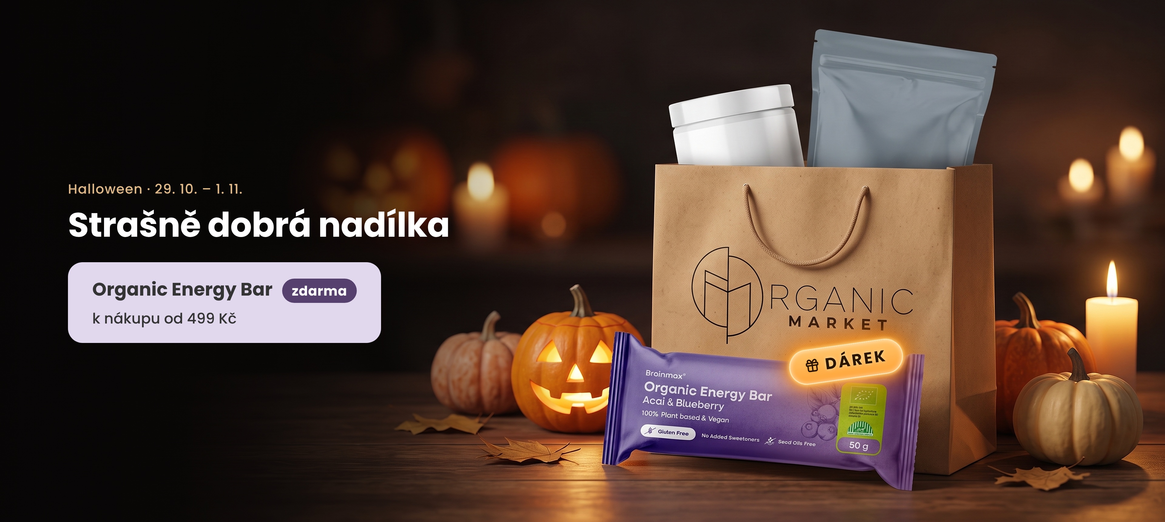 K nákupu nad 499 Kč tyčinka Organic Energy Bar zdarma. Akce platí 29. 10. - 1. 11.