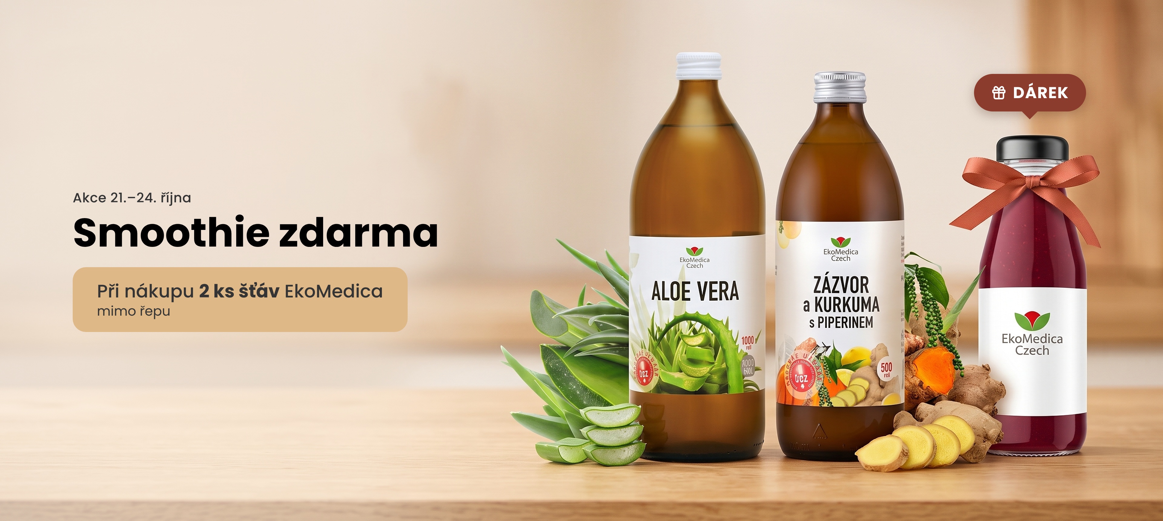 Smoothie zdarma při nákupu 2 ks šťáv EkoMedica (mimo řepu). Akce platí 21.-24.10.