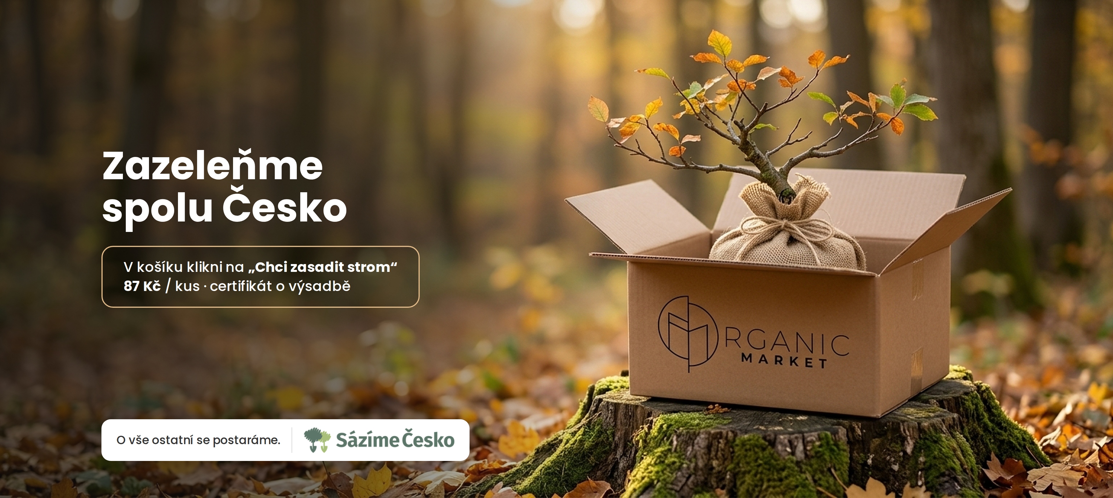 Zazeleňme spolu Česko. V košíku klikni na "Chci zasadit strom" a o vše ostatní už se postaráme.