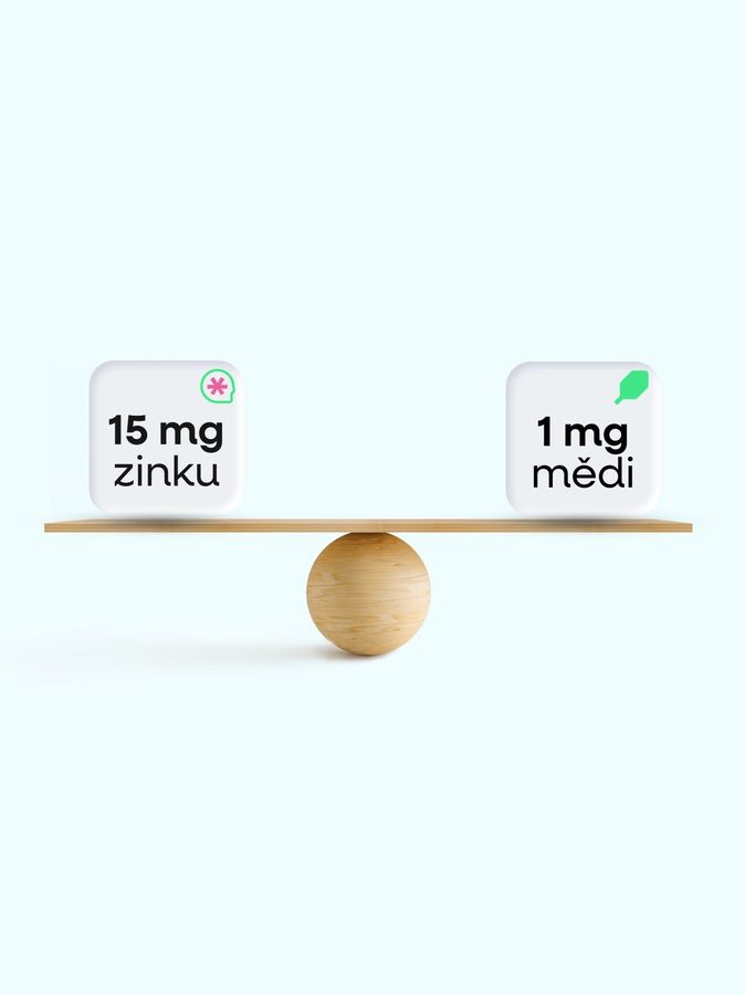 15 mg zinku a 1 mg mědi
