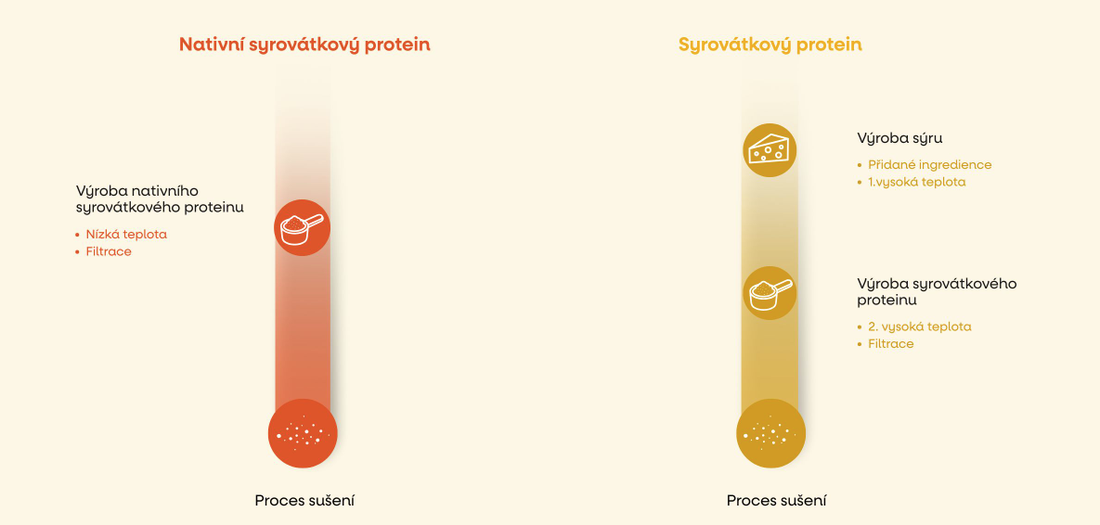 Porovnání výroby nativního syrovátkového proteinu a syrovátkového proteinu