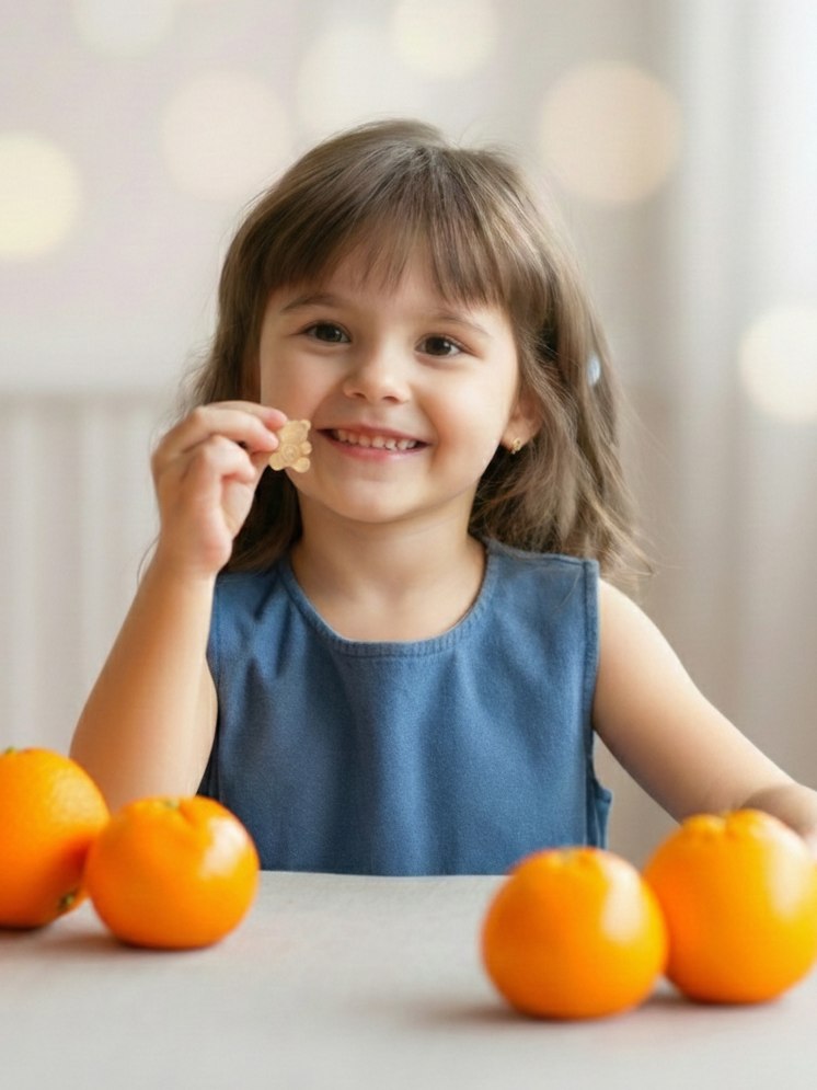 Dítě s medvídkem BrainMax KIDS a pomeranči