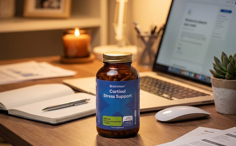 BrainMax Cortisol Stress Support večer na pracovním stole