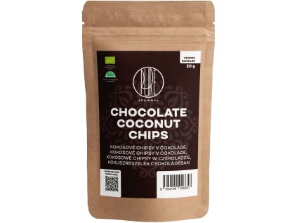 BrainMax Pure Kokosové chipsy v čokoládě BIO, sampler 20 g