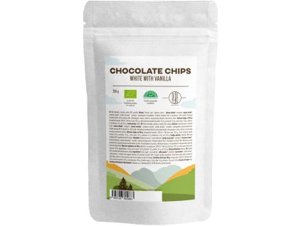 BrainMax Pure White Chocolate with Vanilla Chips, čokoládové pecičky z bílé čokolády, BIO, 250 g